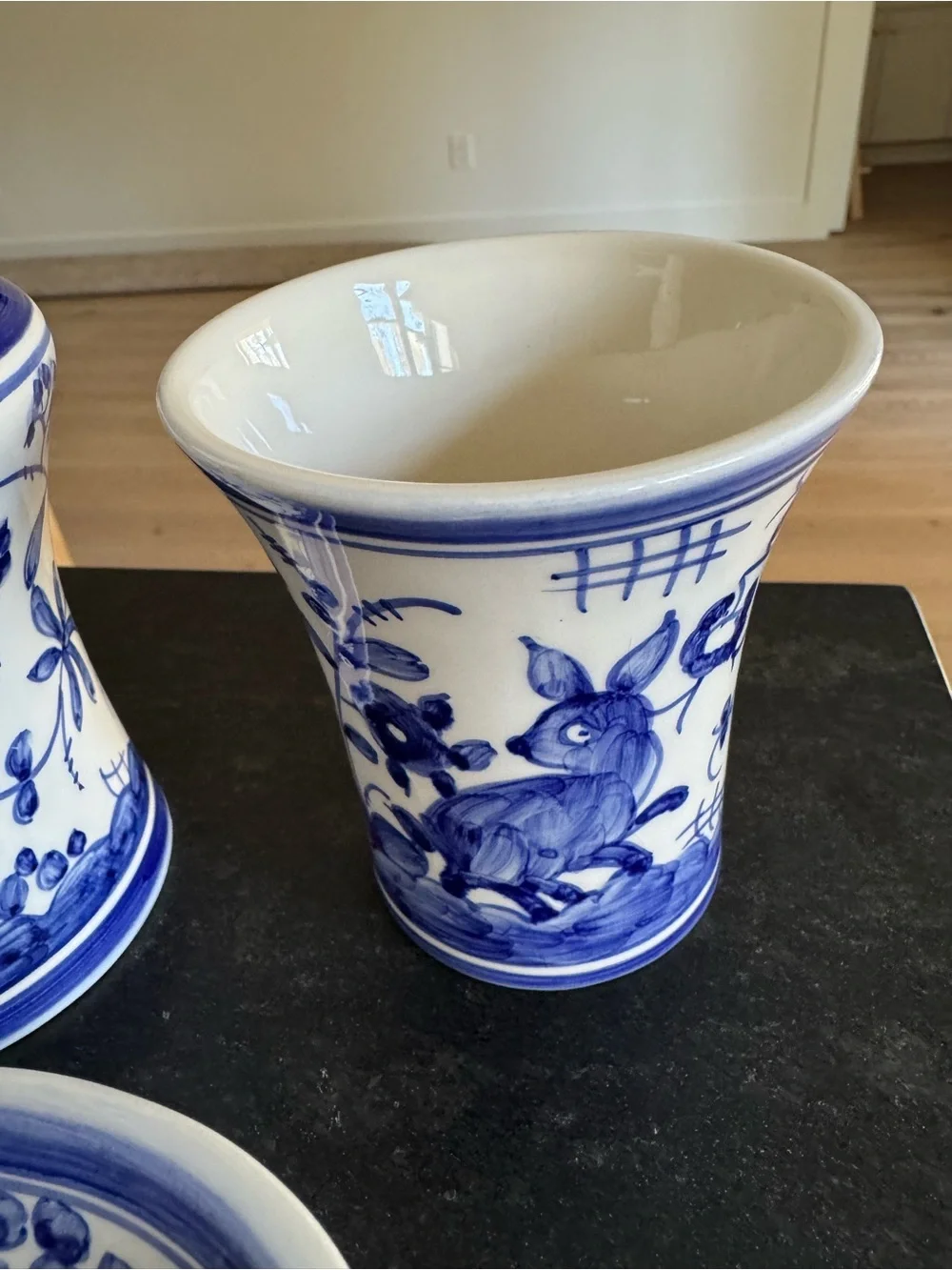 Casafina Portugal Hand Painted Blue White Chinoiserie Bath Set Rabbit Floral